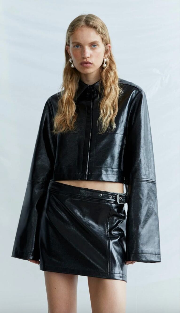 SIR. | Midnight Crop Black Patent Leather Jacket XS/S